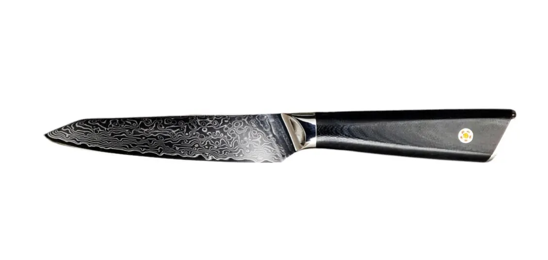13cm Damascus carbon steel blade.