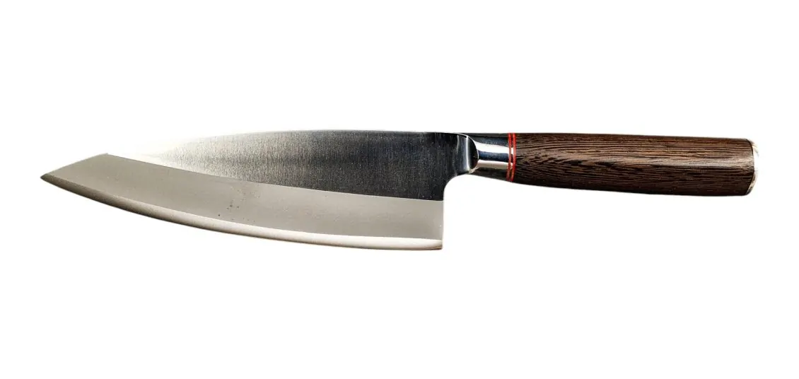Multipurpose chef’s knife with Damascus steel blade.